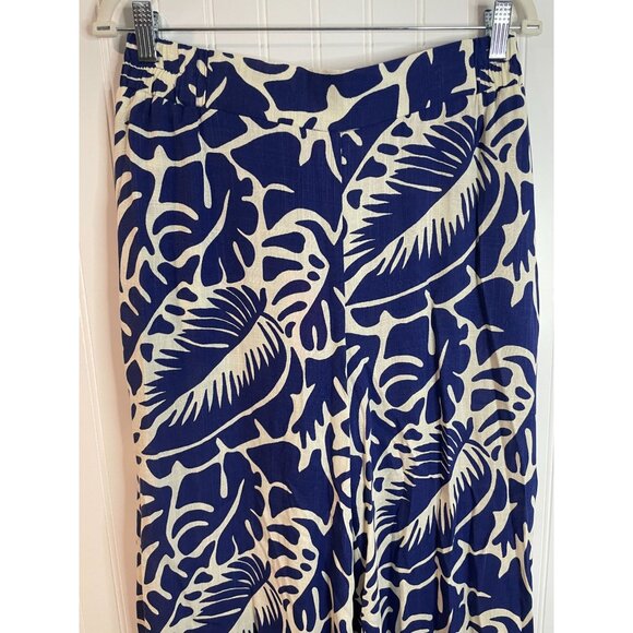 Rose + Olive Womens Elastic Waist Blue & White Tropical Print Wide-Leg Pants SzM - Picture 3 of 15